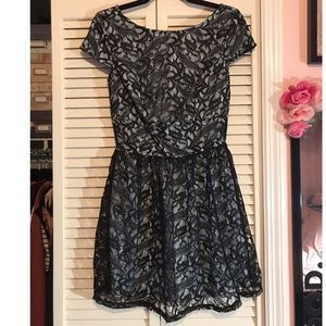 Blue dress with black lace